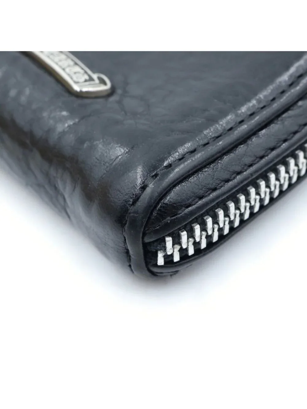 Chrome Hearts Coin Purse Single Fold Dagger Zip Compact Wallet Black Silver